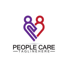 People Care logo with heart and person symbol design. logo Love and Care for Charity and support People