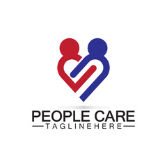 People Care logo with heart and person symbol design. logo Love and Care for Charity and support People