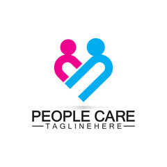 People Care logo with heart and person symbol design. logo Love and Care for Charity and support People
