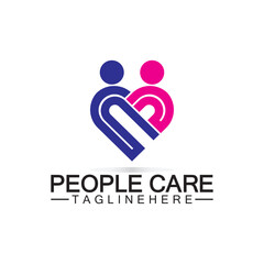 People Care logo with heart and person symbol design. logo Love and Care for Charity and support People