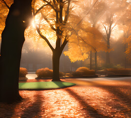 Autumn yellow park.foliage atmosphere trees.generative ai