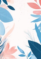 Naklejka premium Colorful floral background with blue and pink leaves, perfect for invitations or stationery.