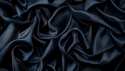 Obraz premium A close-up view of luxurious, dark blue satin fabric, showcasing its soft texture and intricate folds.