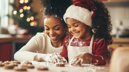 Mother and daughter baking Christmas cookies together, holiday traditions, family bonding, holiday cuisine, making memories, holiday spirit, preparing for Christmas