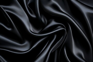 Fototapeta premium A close-up view of smooth, luxurious black satin fabric, showcasing its shiny texture and elegant drapes, ideal for fashion and decor.
