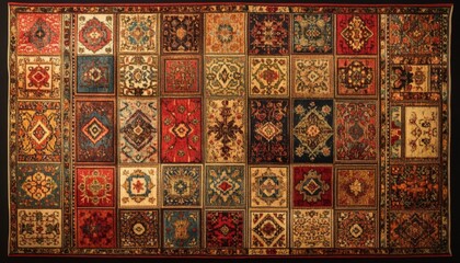 Close-up of a colorful oriental rug with intricate patterns.