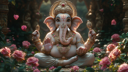 Fototapeta premium Illustration of Lord Ganpati for Ganesh Chaturthi on white background