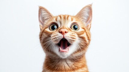 Obraz premium Funny Ginger Cat with Shocked Expression and Wide Eyes on White Background