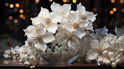 Obraz premium decoration for weddings or first communion of white flowers wreaths and flower arrangements 