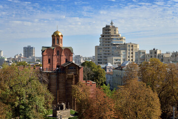 Golden Gate Monument in Kyiv, Ukraine, Aerial close scale view, summer 2024