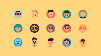 Flat Cartoon Emoji Set with Diverse Facial Expressions for Social Media and Messaging Apps