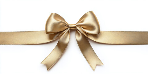Fototapeta premium Gold ribbon satin bow curly scroll isolated on white background with clipping path for Christmas, birthday and wedding card confetti design decoration