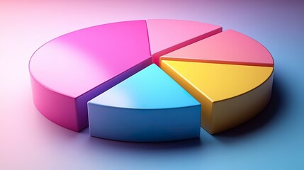Fototapeta premium Colorful 3D pie chart with five segments, representing statistical data in a clean and modern design