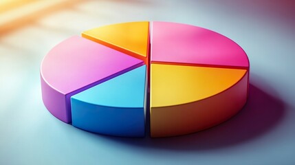 Obraz premium Colorful 3D pie chart with five segments, representing statistical data in a clean and modern design