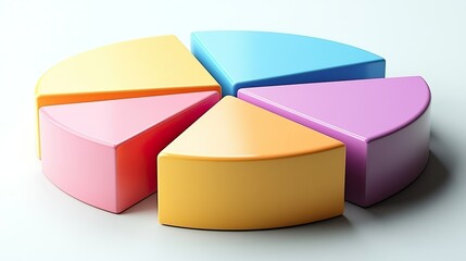 Obraz premium Colorful 3D pie chart with five segments, representing statistical data in a clean and modern design