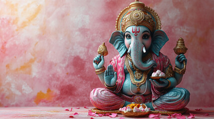 Fototapeta premium Joyful illustration of Lord Ganesh for festive celebrations and religious purposes.