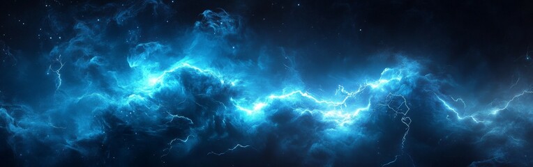 Fototapeta premium Intense Blue Lightning and Electric Energy Burst in a Dark Sky for Dynamic Technology Background