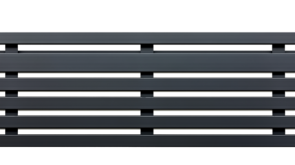 Modern black metal fence with horizontal slats isolated on transparent background, , clipping paths for design and decoration