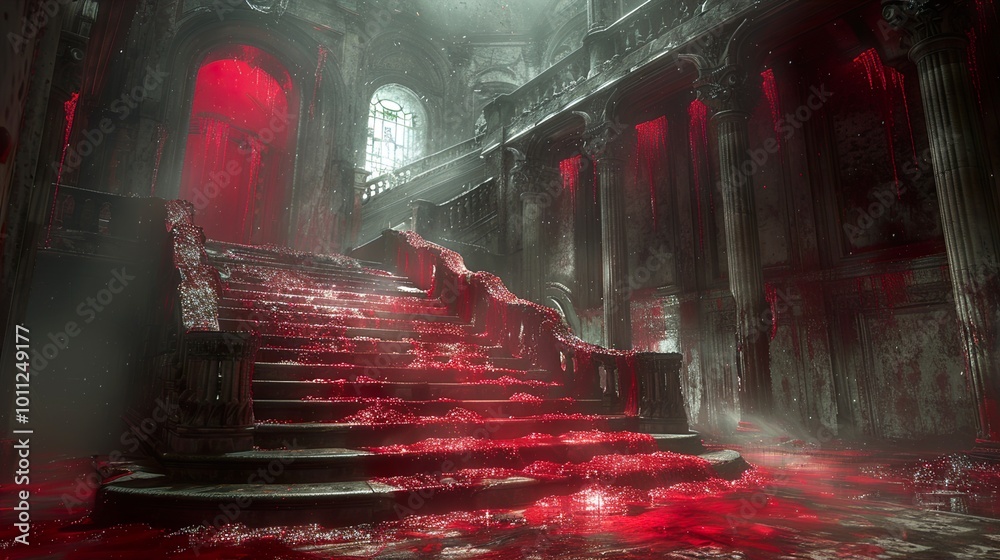 Poster Blood-Soaked Grand Staircase: A Gothic Interior