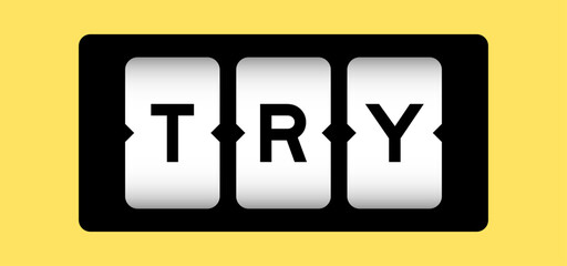 Black color in word try on slot banner with yellow color background