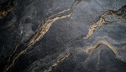Fototapeta premium Close-up texture of dark gray stone with gold veins.