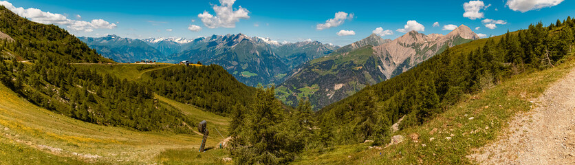 High resolution stitched alpine summer panorama at Mount Goldried, Matrei, Eastern Tyrol, Austria