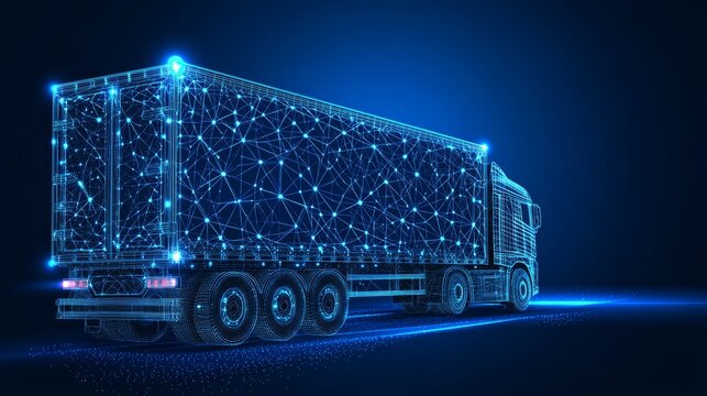 Futuristic Semi-Truck with Glowing Network Connection, Transportation and Logistics Technology