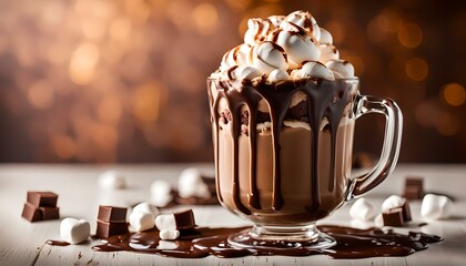 Hot chocolate ice cream float dessert in a big cup
