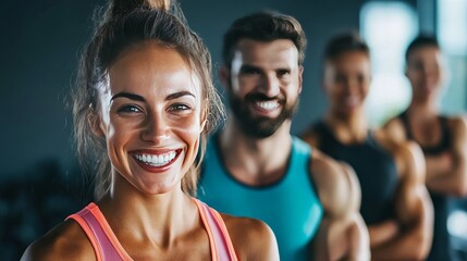 Smiley gym goers and trainer training together