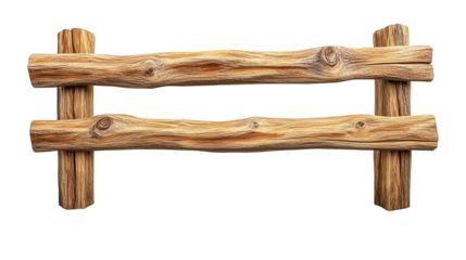 Split rail wooden fence isolated on transparent background, , clipping paths for design and decoration