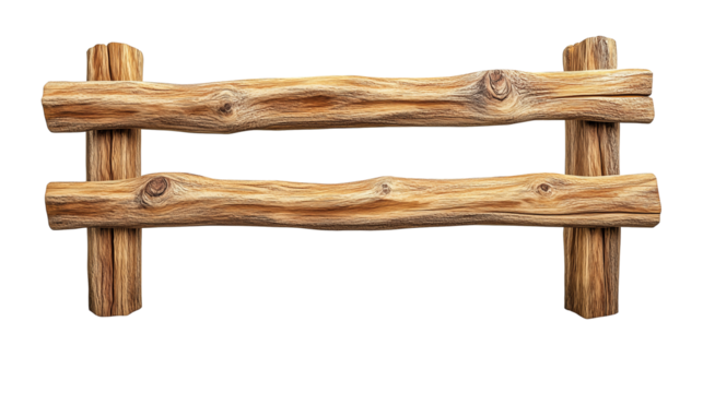 Split rail wooden fence isolated on transparent background, , clipping paths for design and decoration