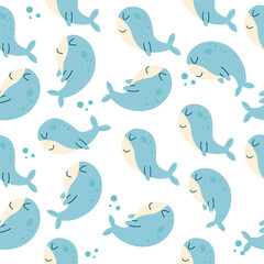 Obraz premium Seamless pattern cute dolphin hand drawn