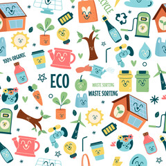 Seamless pattern kawaii cute eco friendly