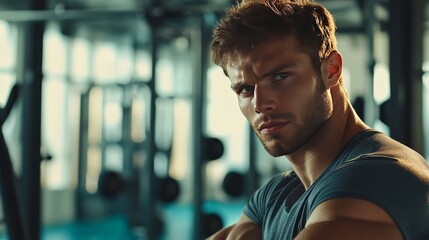 Fototapeta premium Serious young athlete warming up