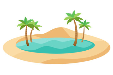 Charming Desert Oasis Surrounded by Palm Trees Illustrated in Vector Style





