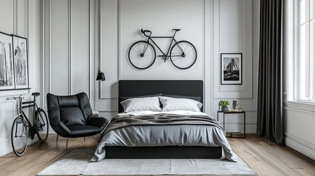 Grey, black, modern bdr, bike wall decor