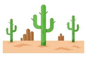 Bold Vector Illustration Depicting a Group of Cacti Standing Tall in a Dry Barren Area





