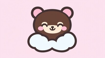 Naklejka premium A baby bear sleeping on a cloud with a pastel lavender background, perfect for children's book covers or nursery decorations.