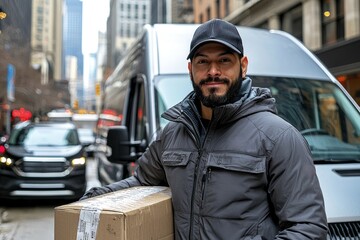 Delivery Driver Holding Package In Urban Setting