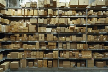 A Wall of Cardboard Boxes in a Warehouse