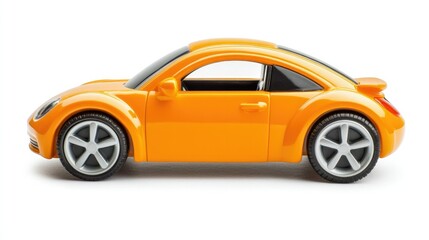 Fototapeta premium A colorful toy car, isolated on a clean white background, highlighting its simple yet playful design, perfect for children's product concepts.