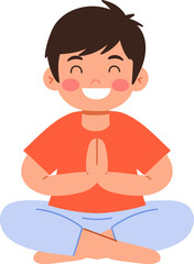 Happy Boy Meditating in Lotus Pose   Mindfulness  Relaxation  Peace  Yoga Illustration