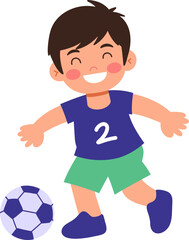Happy Boy Playing Soccer with Ball  Cartoon Illustration