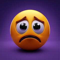 Fototapeta premium Sad Emoji Face with Big Eyes on Purple Background