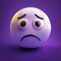 Fototapeta premium Sad Emoji Face with Big Eyes on Purple Background