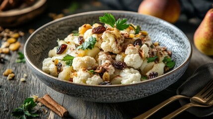 Cauliflower salad with raisins and cinnamon