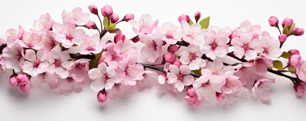 Obraz premium Blooming Cherry Blossom Branch on White Background