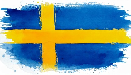 Artistic watercolor of a Swedish flag isolated on white background