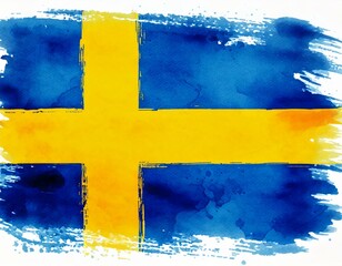 Artistic watercolor of a Swedish flag isolated on white background