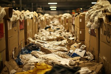 Cardboard Boxes and Crumpled Paper in a Warehouse